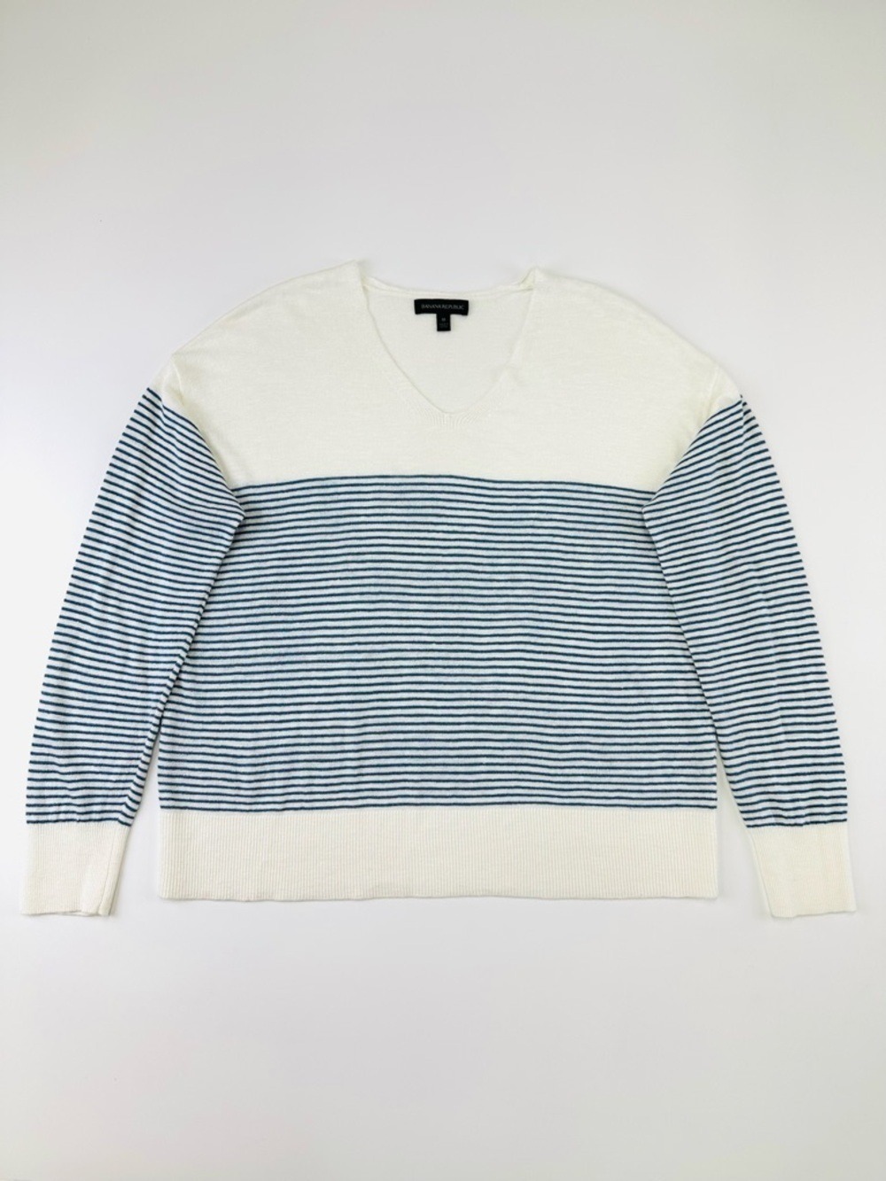 Banana Republic Linen Blend Striped Sweater Medium Nautical Coastal Style Womens